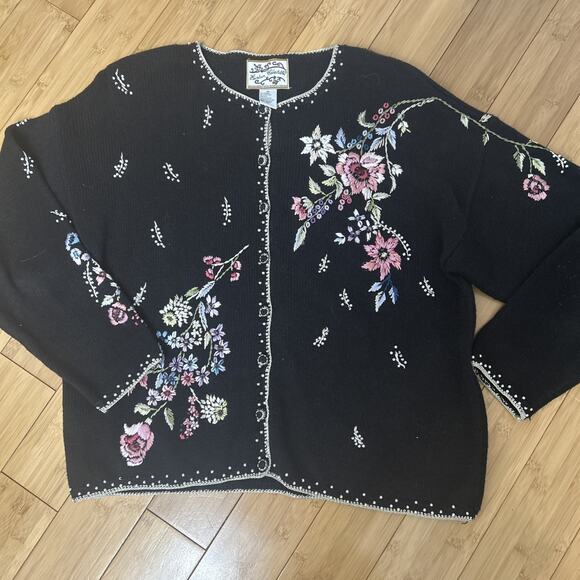 Vintage Heirloom Collectibles Floral Knit Cardigan Grandmacore Heirloom XL - Picture 1 of 5